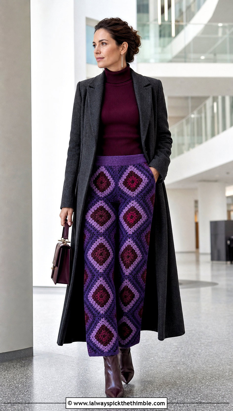 Diamond Granny Square Pants With Turtleneck - 25 crochet granny square pants outfit ideas