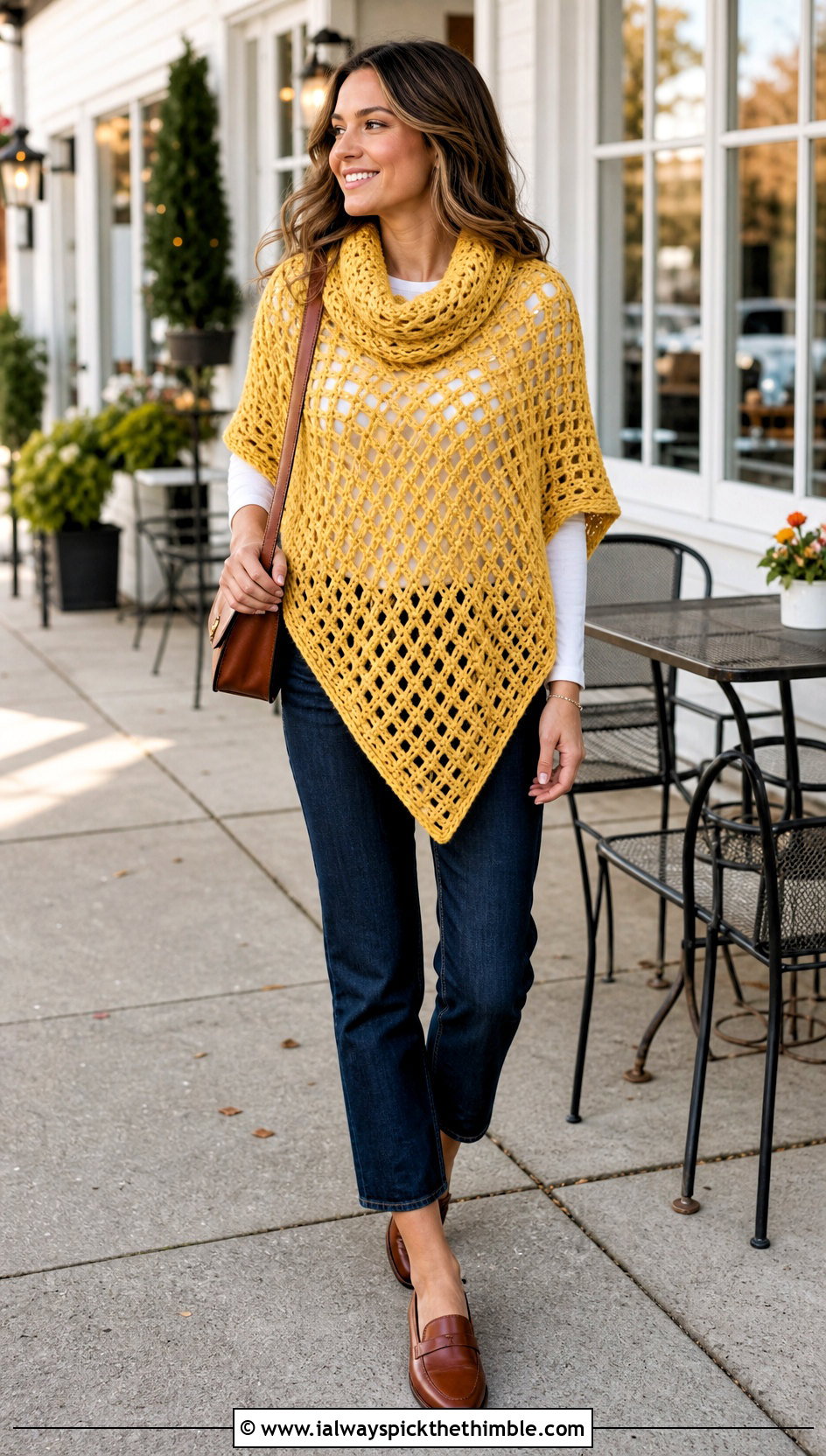 Diamond Mesh Cowl Poncho With Cropped Jeans - 15 Crochet Lace Poncho On Hanger outfit ideas