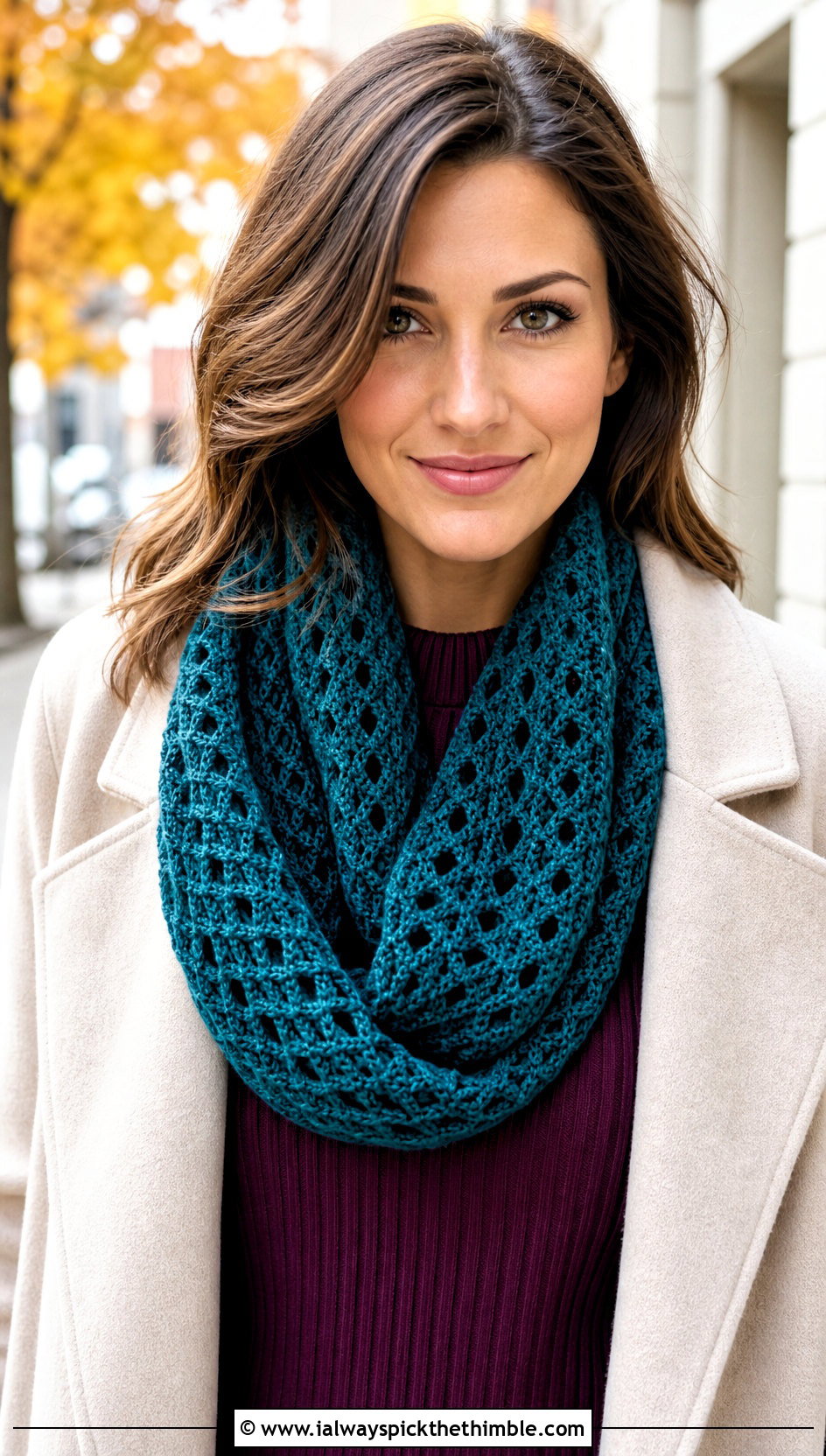 Diamond Mesh Filet Crochet Infinity Scarf With A Sweater Dress - 25 filet crochet scarf outfit ideas