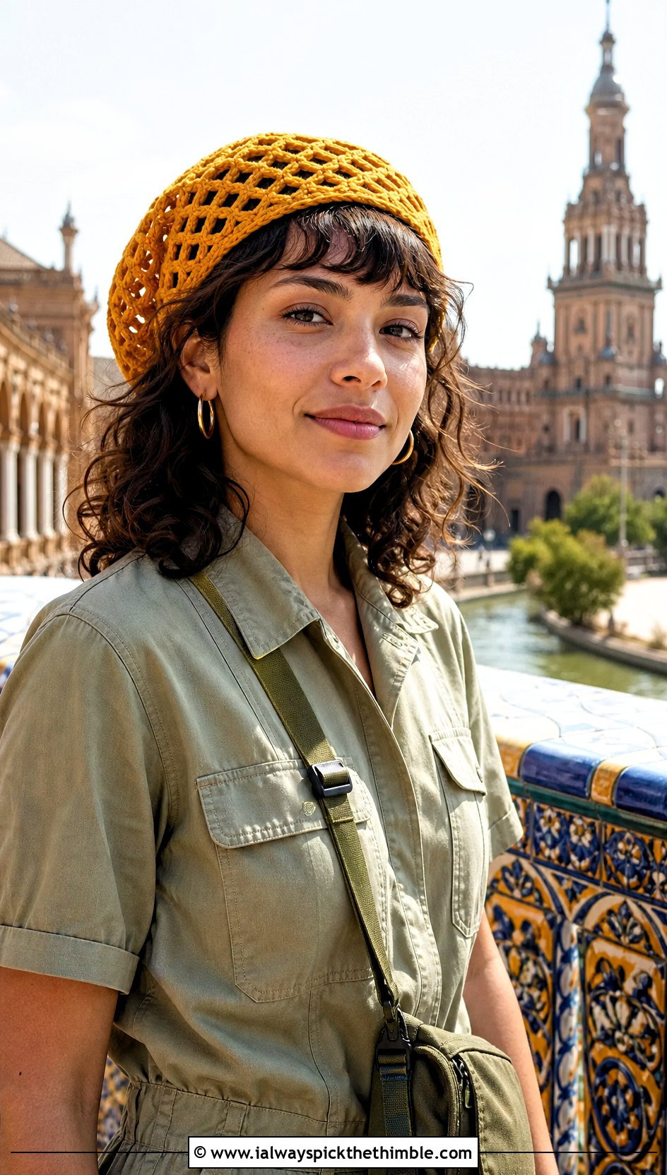 Diamond Mesh Slouch Hat With Utility Jumpsuit - 20 Summer Slouchy Crochet Hat outfit ideas