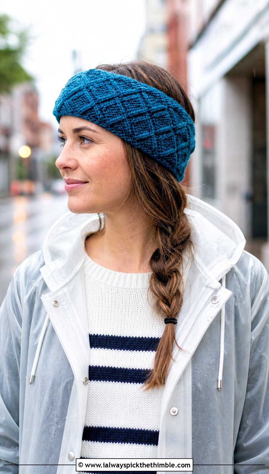 Diamond Stitch Crochet Ear Warmer With Raincoat - 25 crochet ear warmer outfit ideas