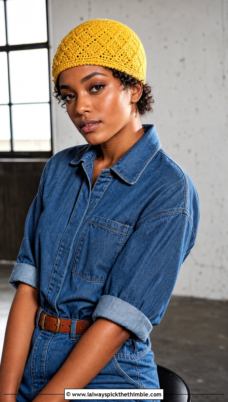 Diamond Stitch Crochet Kufi Hat With Denim Jumpsuit - 25 crochet kufi hat outfit ideas