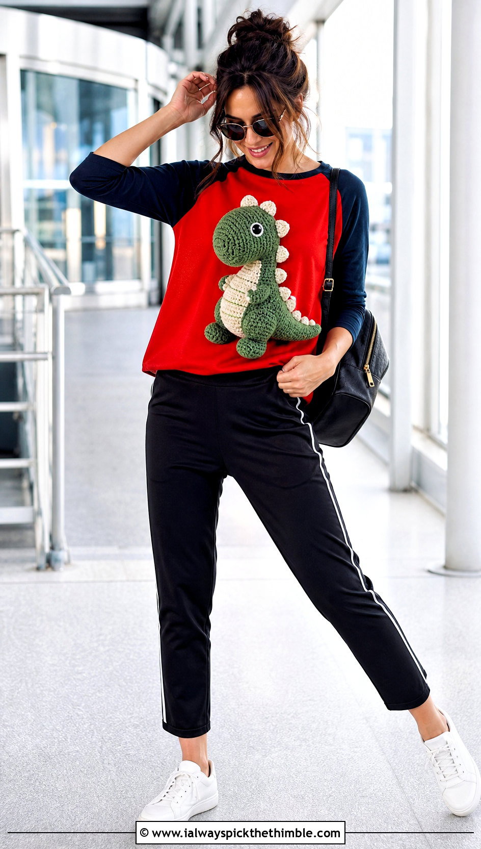 Dinosaur Amigurumi Baseball Shirt With Track Pants - 20 Amigurumi Shirt outfit ideas