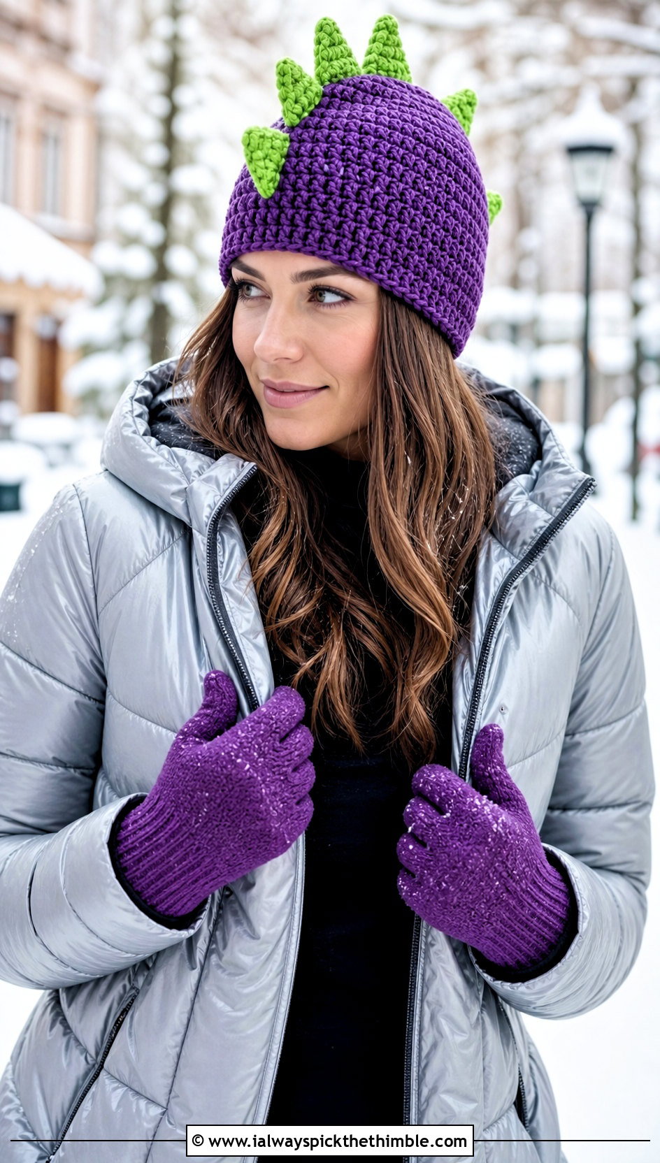Dinosaur Spike Crochet Beanie With A Puffer Outfit - 20 crochet funny hats outfit ideas