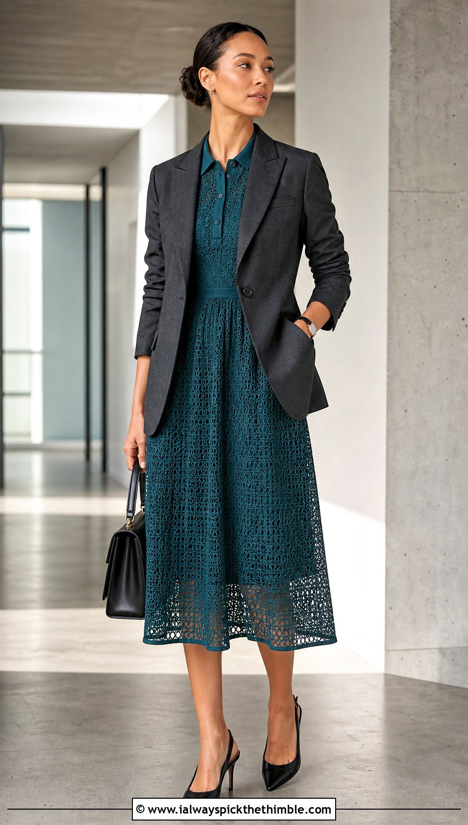 Dior Collared Crochet Midi Dress With Tailored Blazer - 20 dior crochet dress outfit ideas