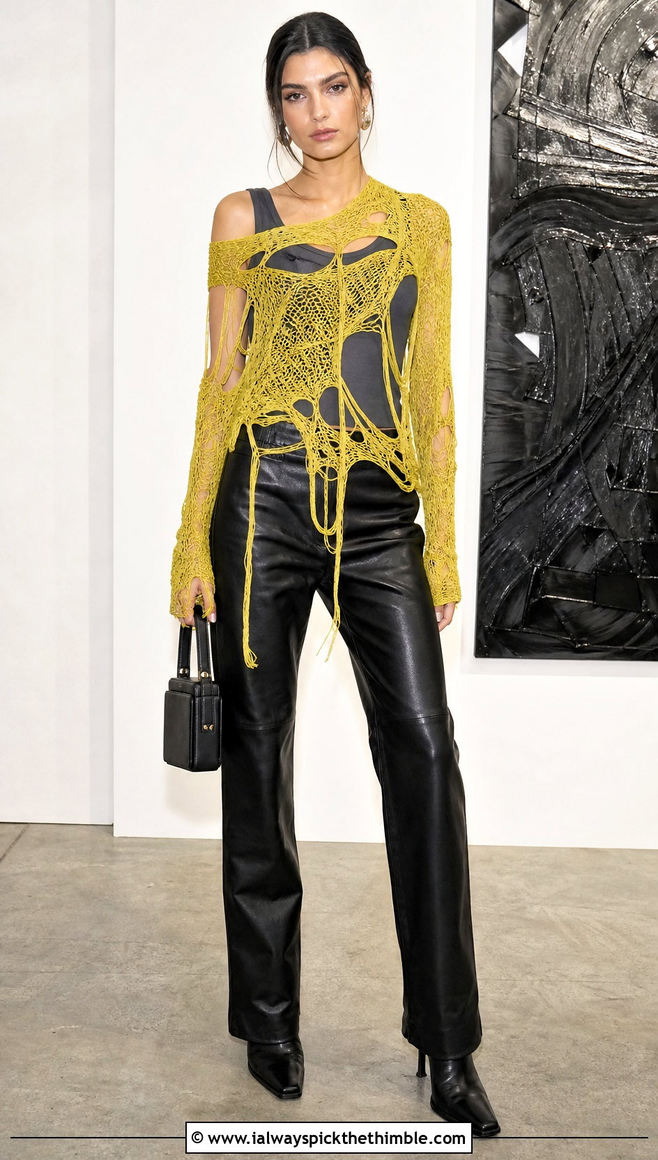 Distressed Crochet Subversive Top With Leather Pants - 15 Crochet Subversive Top outfit ideas