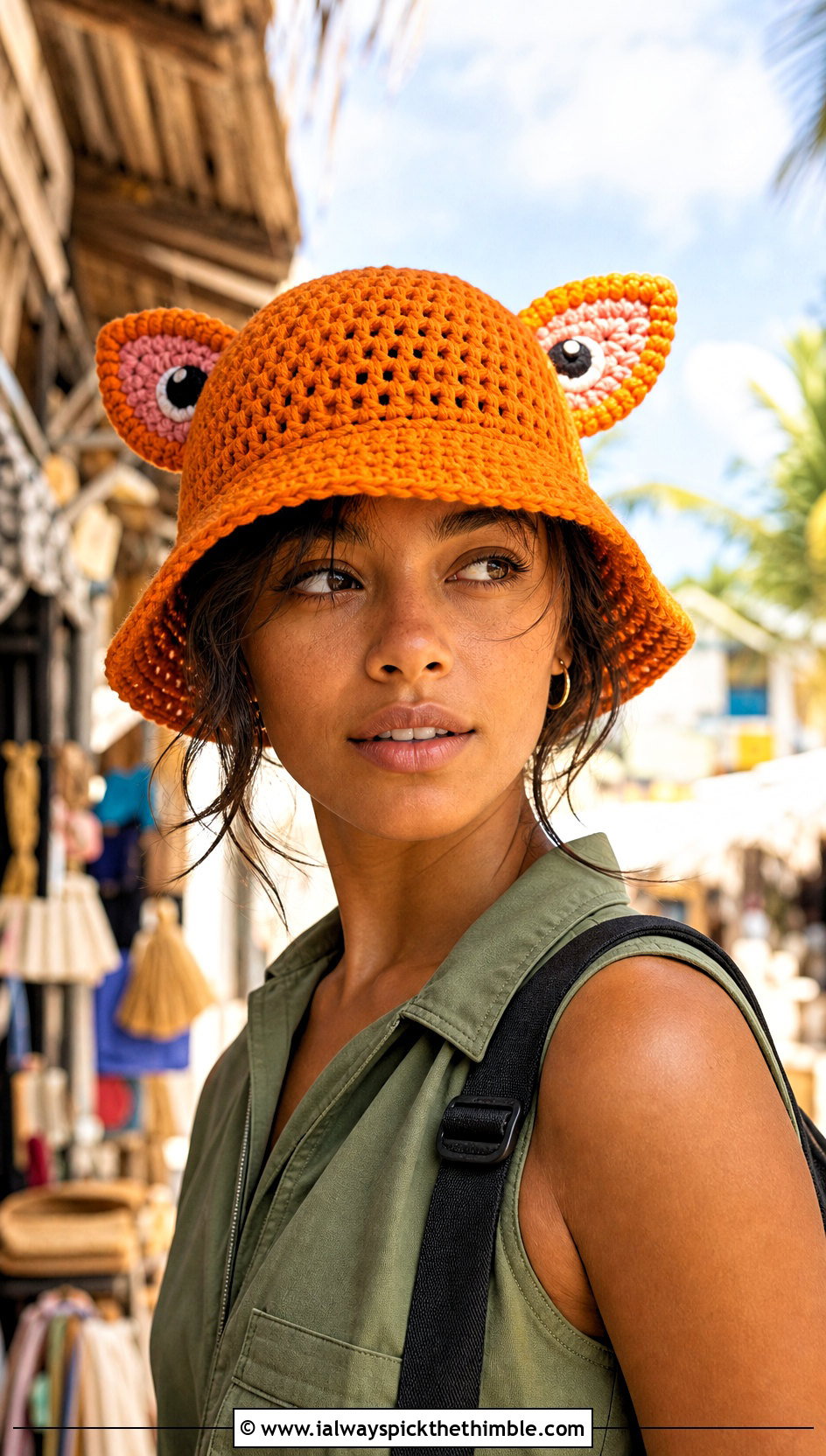 Dobby Crochet Bucket Hat With Utility Jumpsuit And Sandals - 20 dobby crochet hat outfit ideas