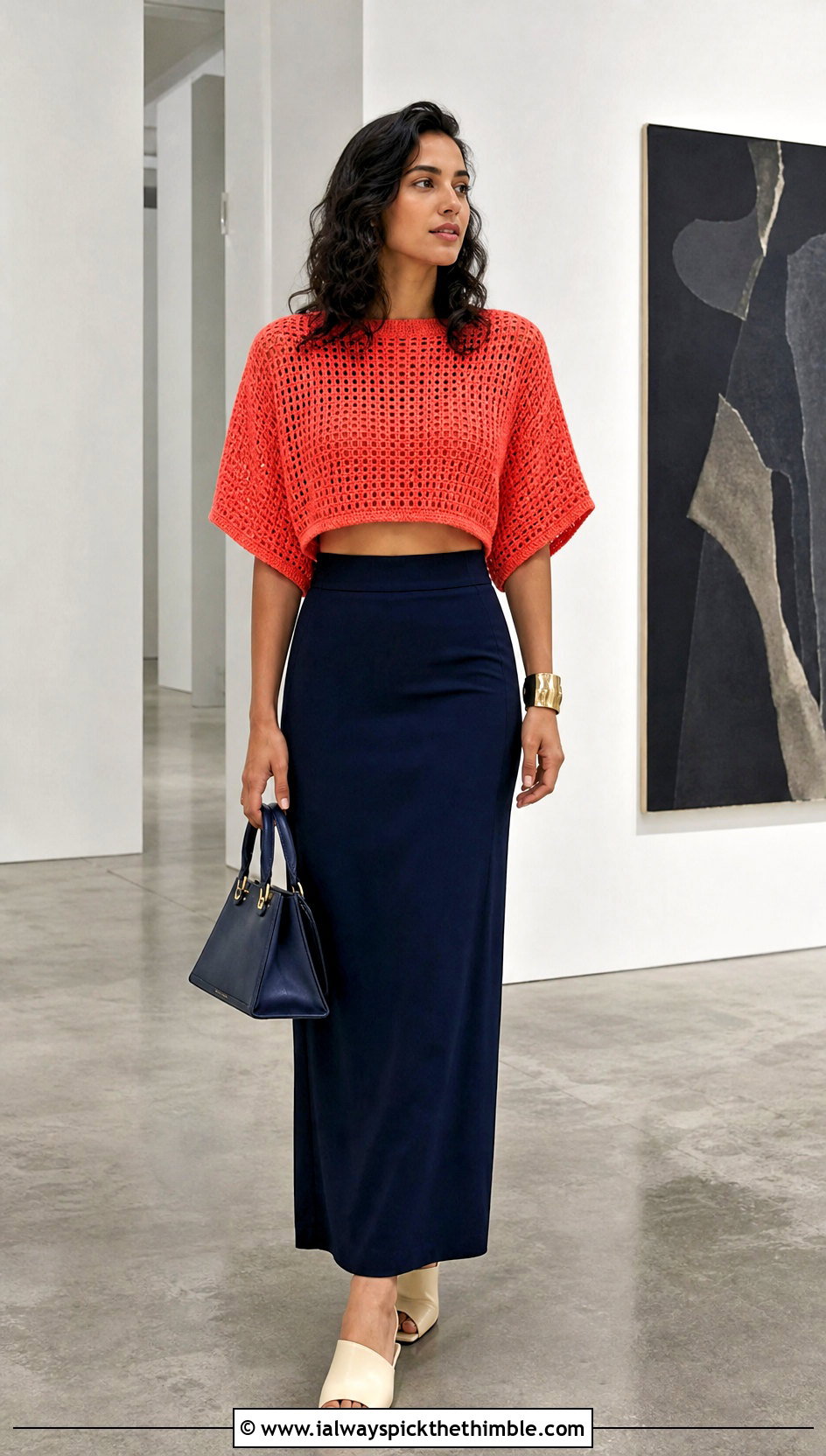 Dolman Sleeve Crochet Crop Top With Column Skirt - 15 crochet crop top with sleeves outfit ideas