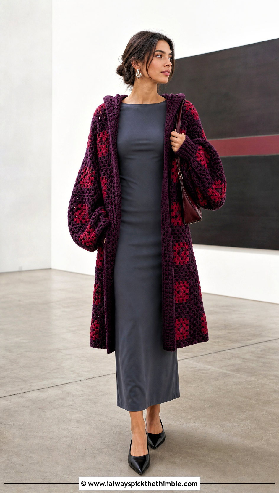 Dolman Sleeve Granny Cardigan With Hood And Column Dress - 20 granny square cardigan with hood outfit ideas