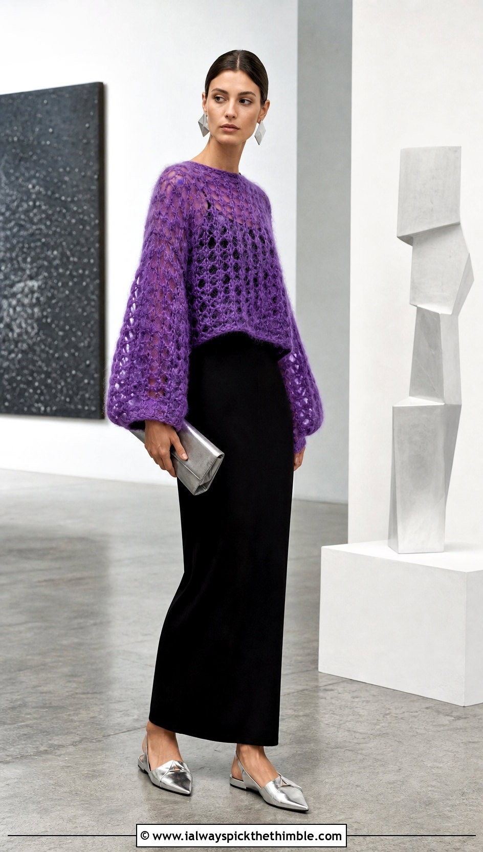 Dolman Sleeve Mohair Crochet Sweater With Column Dress - 25 mohair crochet sweater outfit ideas