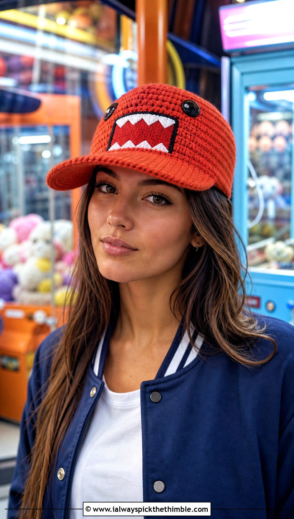 Domo Kun Crochet Baseball Cap With Varsity Jacket And Track Pants - 20 Domo Kun Crochet Hat outfit ideas