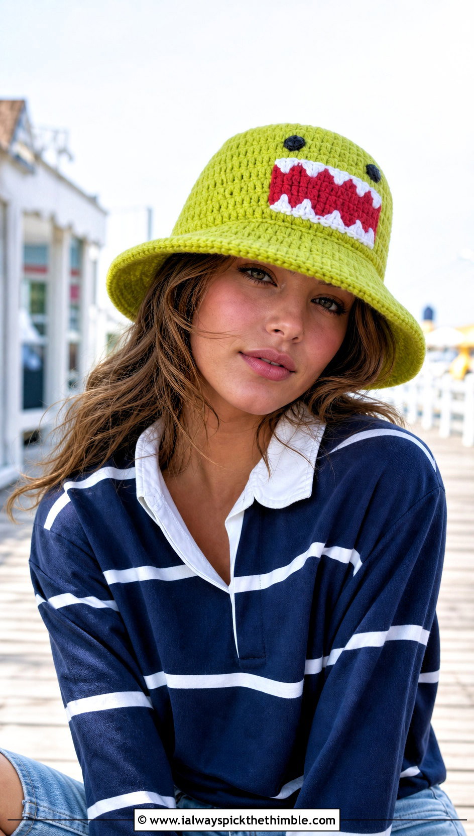 Domo Kun Crochet Bucket Hat With Rugby Shirt And Bermuda Shorts - 20 Domo Kun Crochet Hat outfit ideas