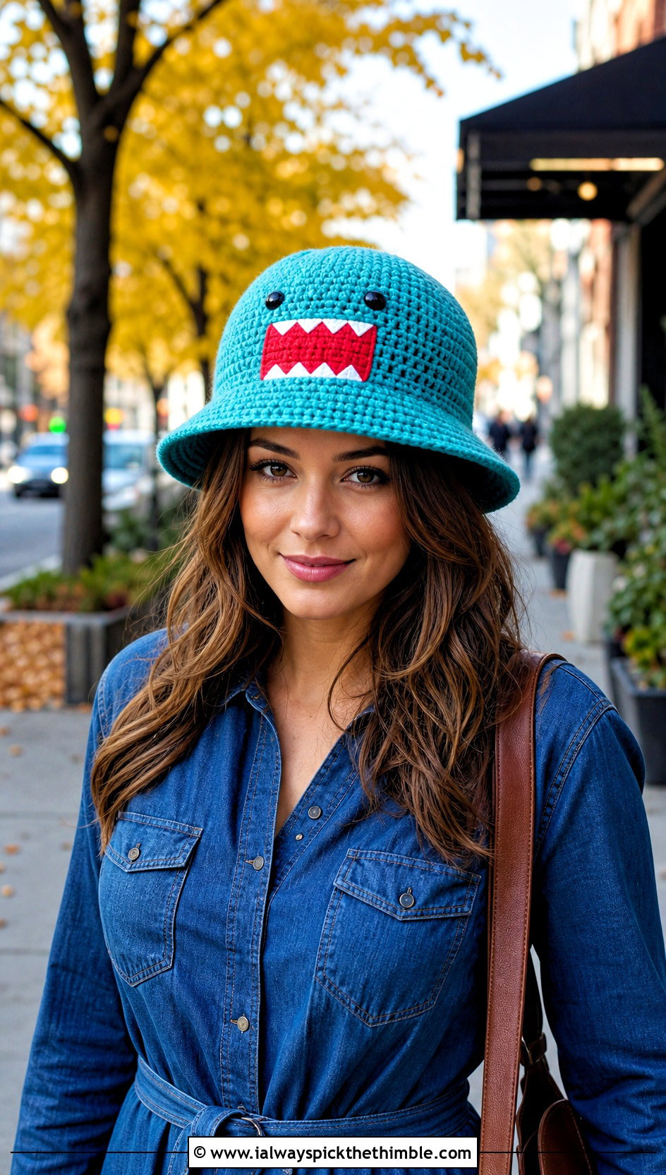 Domo Kun Crochet Cloche Hat With Denim Dress And Boots - 20 Domo Kun Crochet Hat outfit ideas