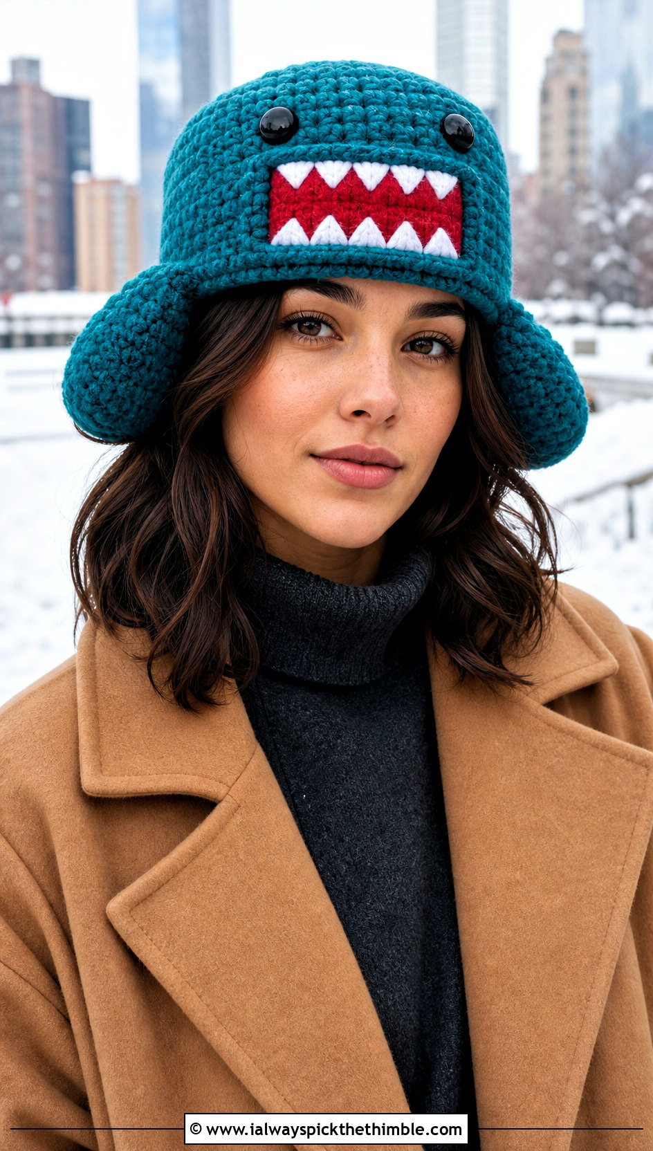 Domo Kun Crochet Ushanka With Wool Coat And Cargo Pants - 20 Domo Kun Crochet Hat outfit ideas