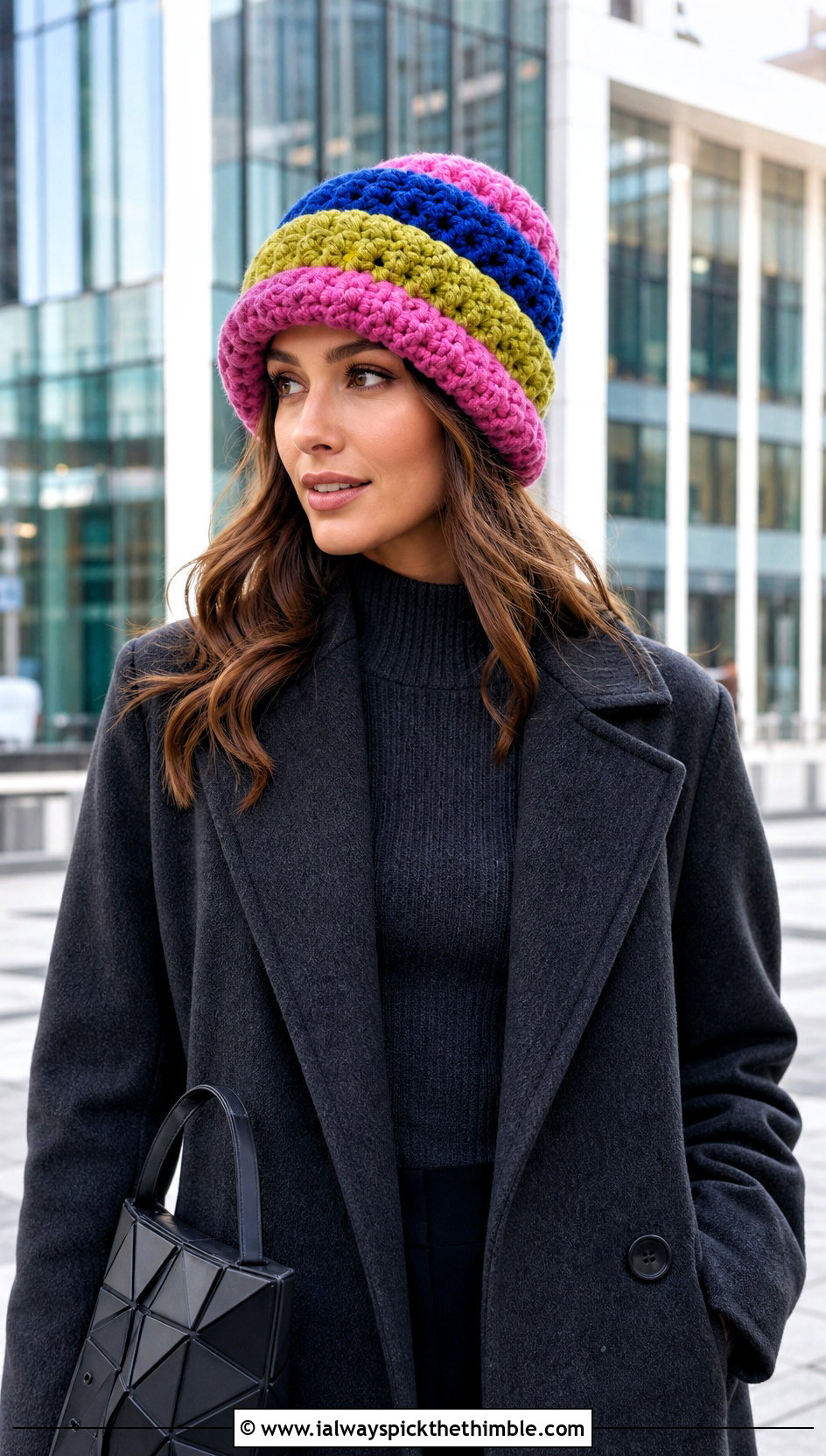 Double Brim Blanket Yarn Crochet Beanie With Longline Coat - 15 blanket yarn crochet beanie outfit ideas