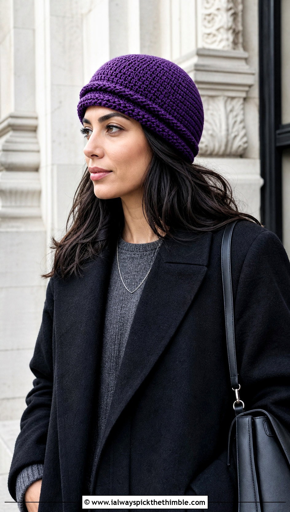Double Brim Crochet Skull Cap With Long Wool Coat - 15 Double Layer Crochet Hat outfit ideas