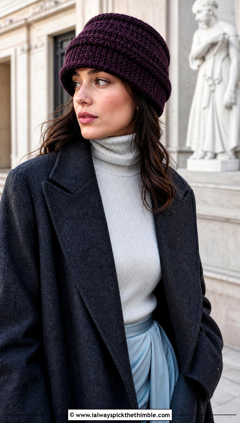 Double Brim Half Double Crochet Beanie With Wool Coat - 25 half double crochet beanie outfit ideas