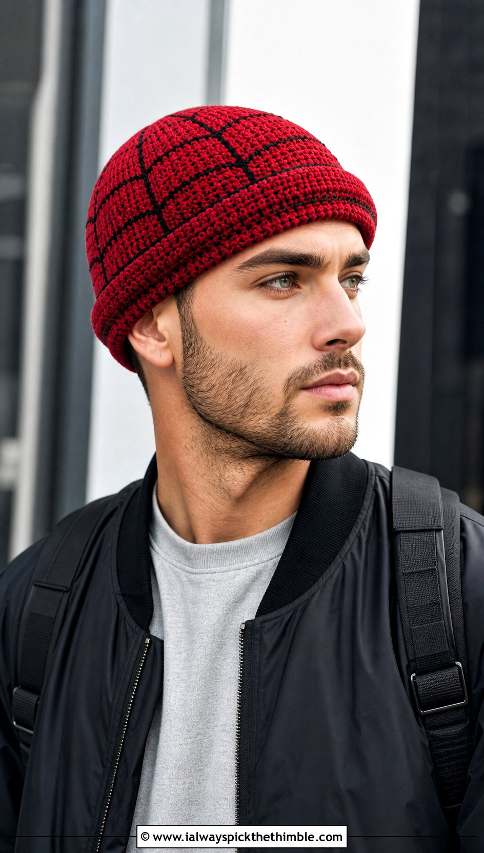 Double Brim Spider Stitch Chemo Cap With Bomber Jacket - 20 Crochet Chemo Caps For Men outfit ideas