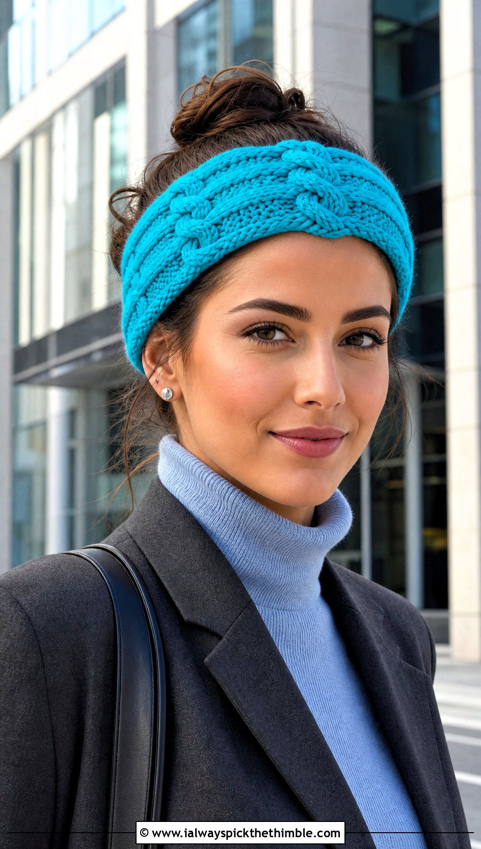 Double Cable Crochet Headband With Blazer And Trousers - 15 cable crochet headband outfit ideas