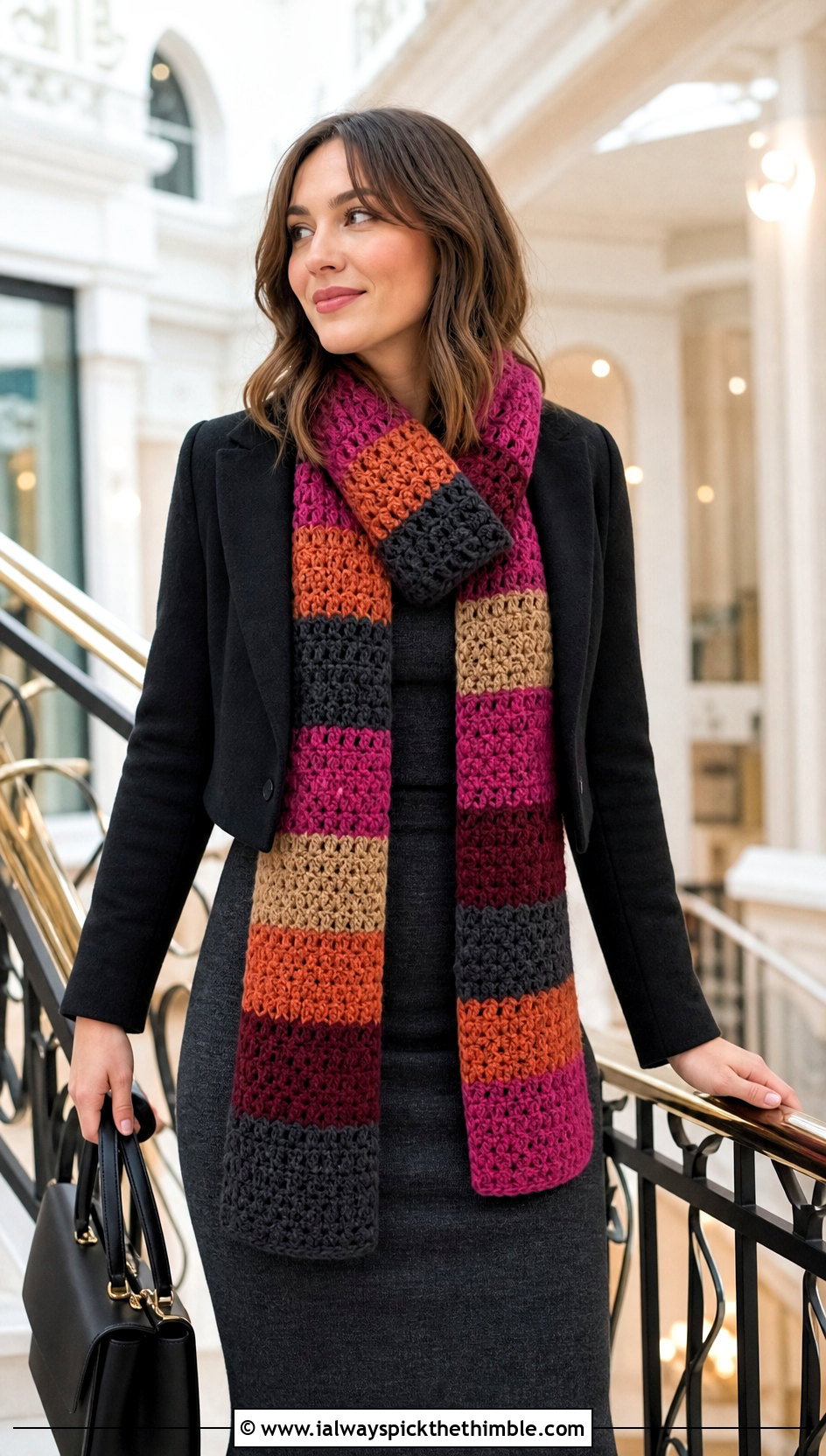 Double Crochet Fourth Doctor Scarf With Sweater Dress - 20 Doctor Who Crochet Scarf outfit ideas