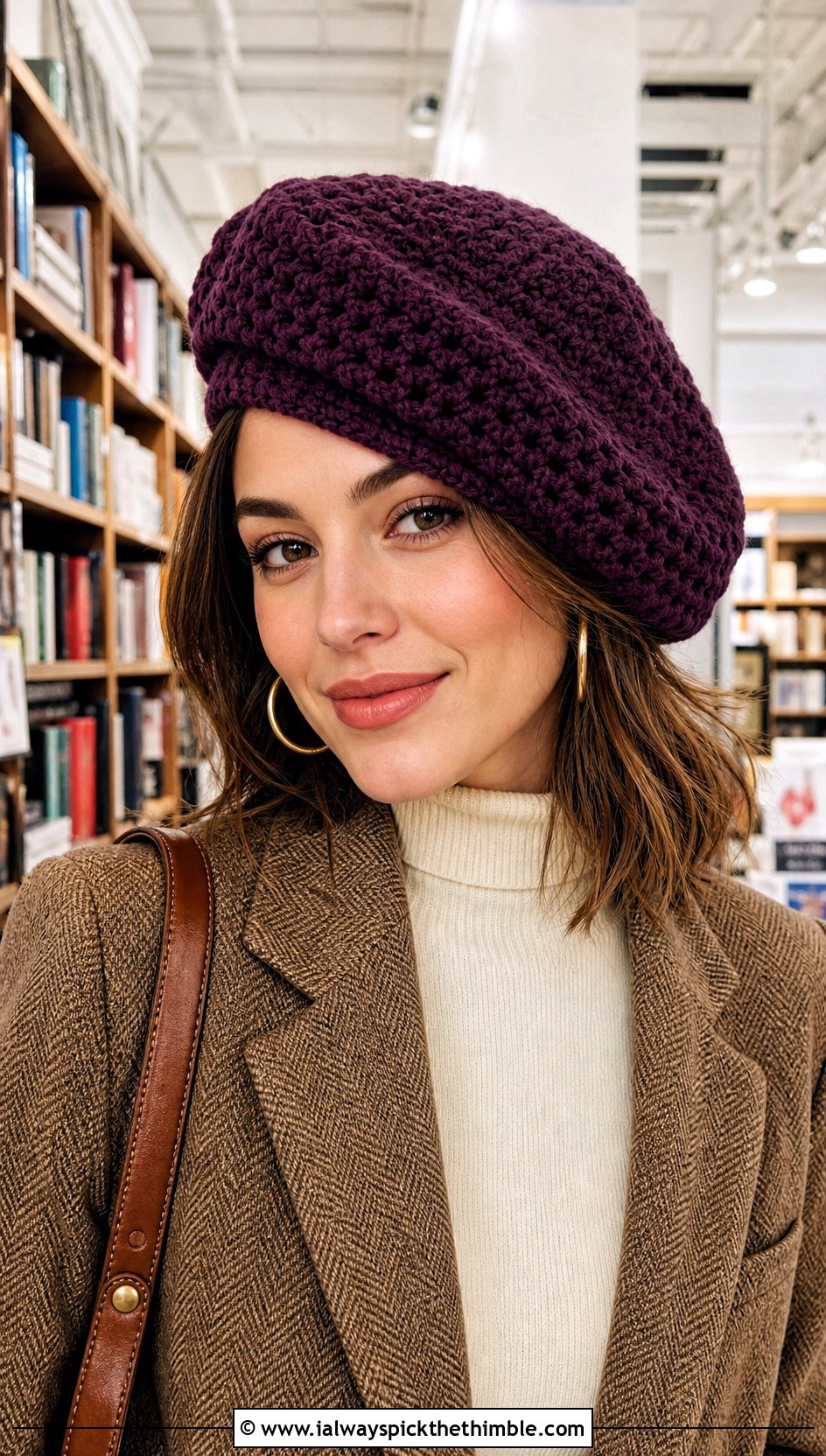Double Layer Crochet Beret With Tweed Blazer - 15 Double Layer Crochet Hat outfit ideas