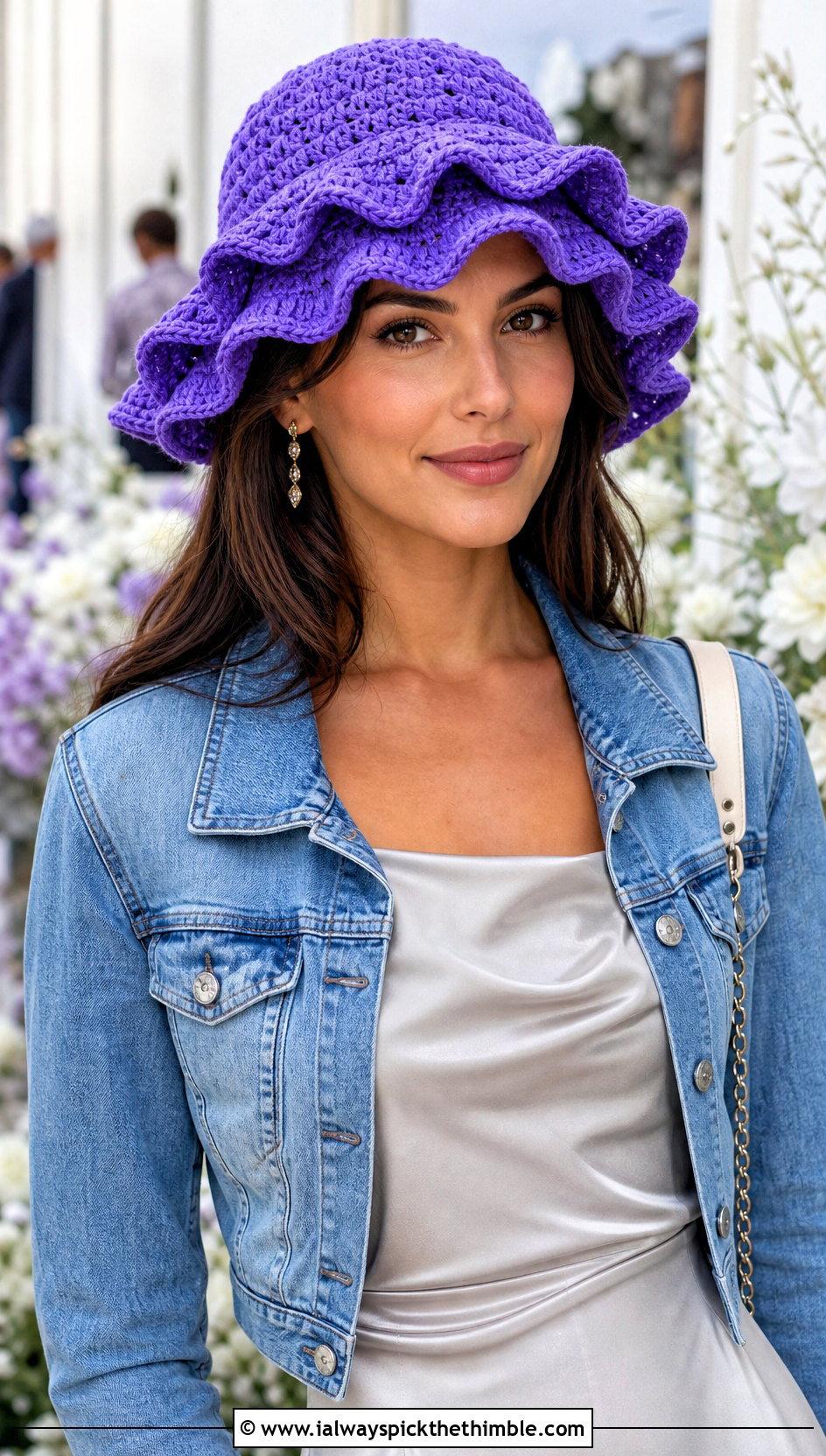 Double Layer Ruffle Crochet Hat With Slip Dress - 25 ruffled crochet hat outfit ideas