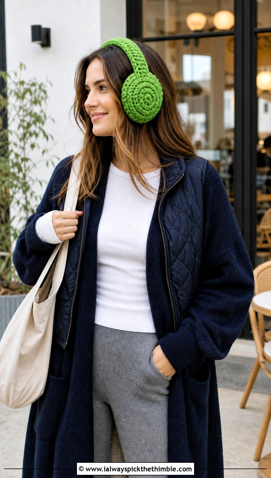Double Thick Crochet Earmuffs Headband With Long Cardigan - 20 Crochet Earmuffs Headband outfit ideas