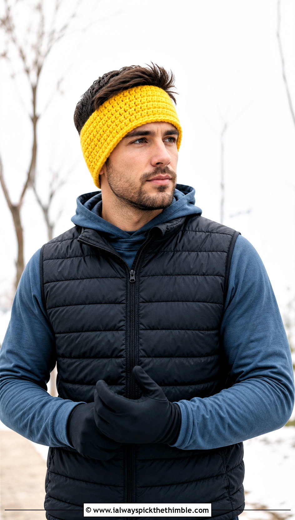 Double Thick Crochet Mens Ear Warmer With Puffer Vest - 20 Crochet Mens Ear Warmer outfit ideas