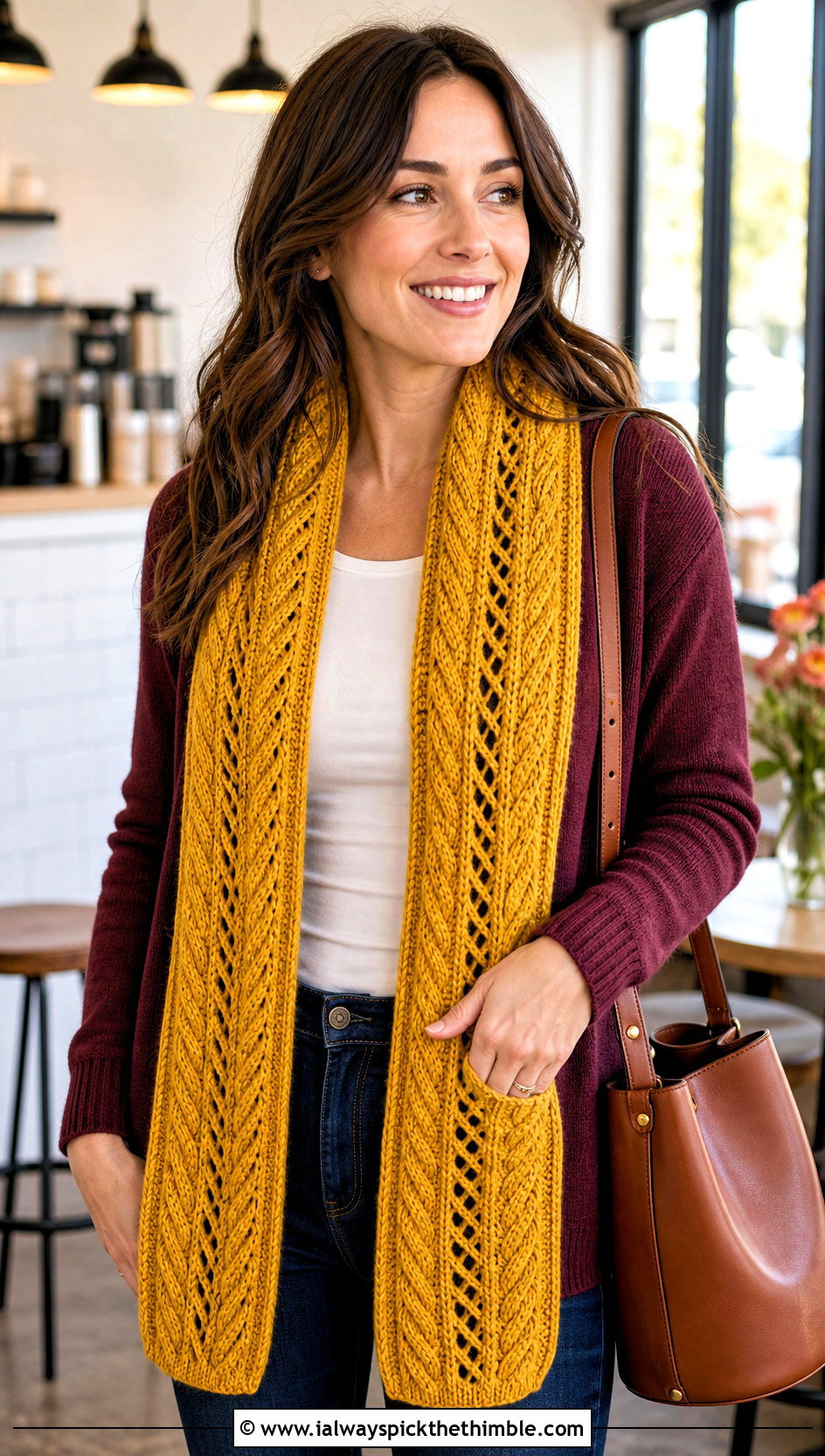 Double V Stitch Cable Scarf With Cardigan - 20 crochet v stitch scarf outfit ideas