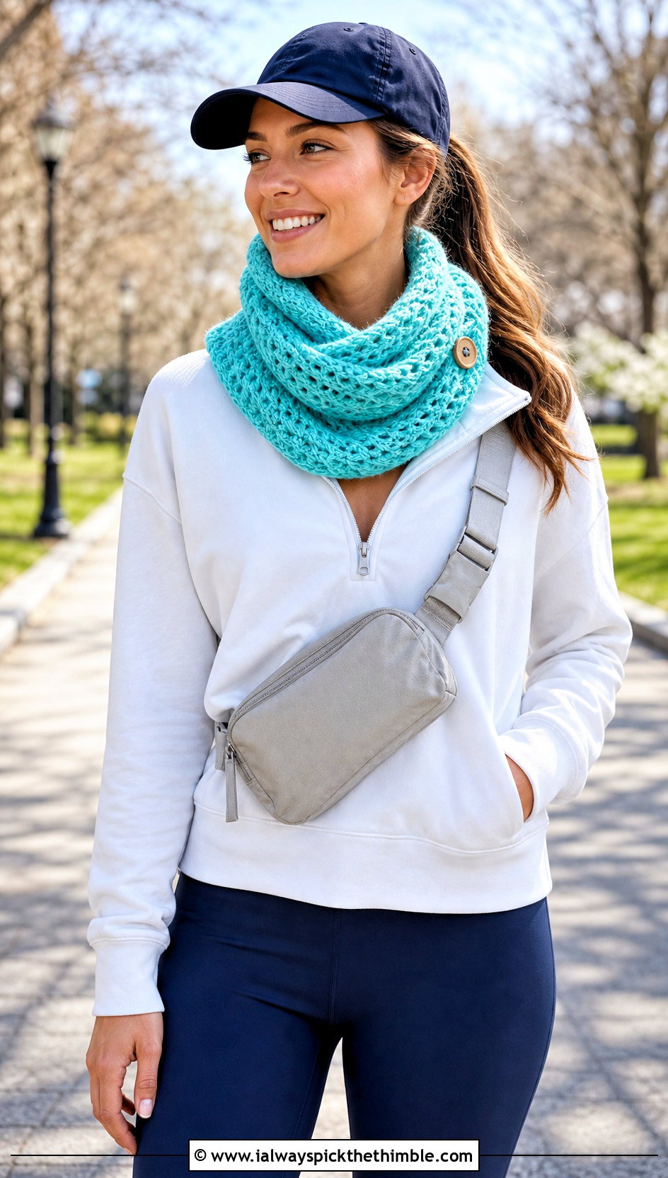 Double Wrap Button Crochet Cowl With Athleisure - 15 Crochet Cowl With Buttons outfit ideas