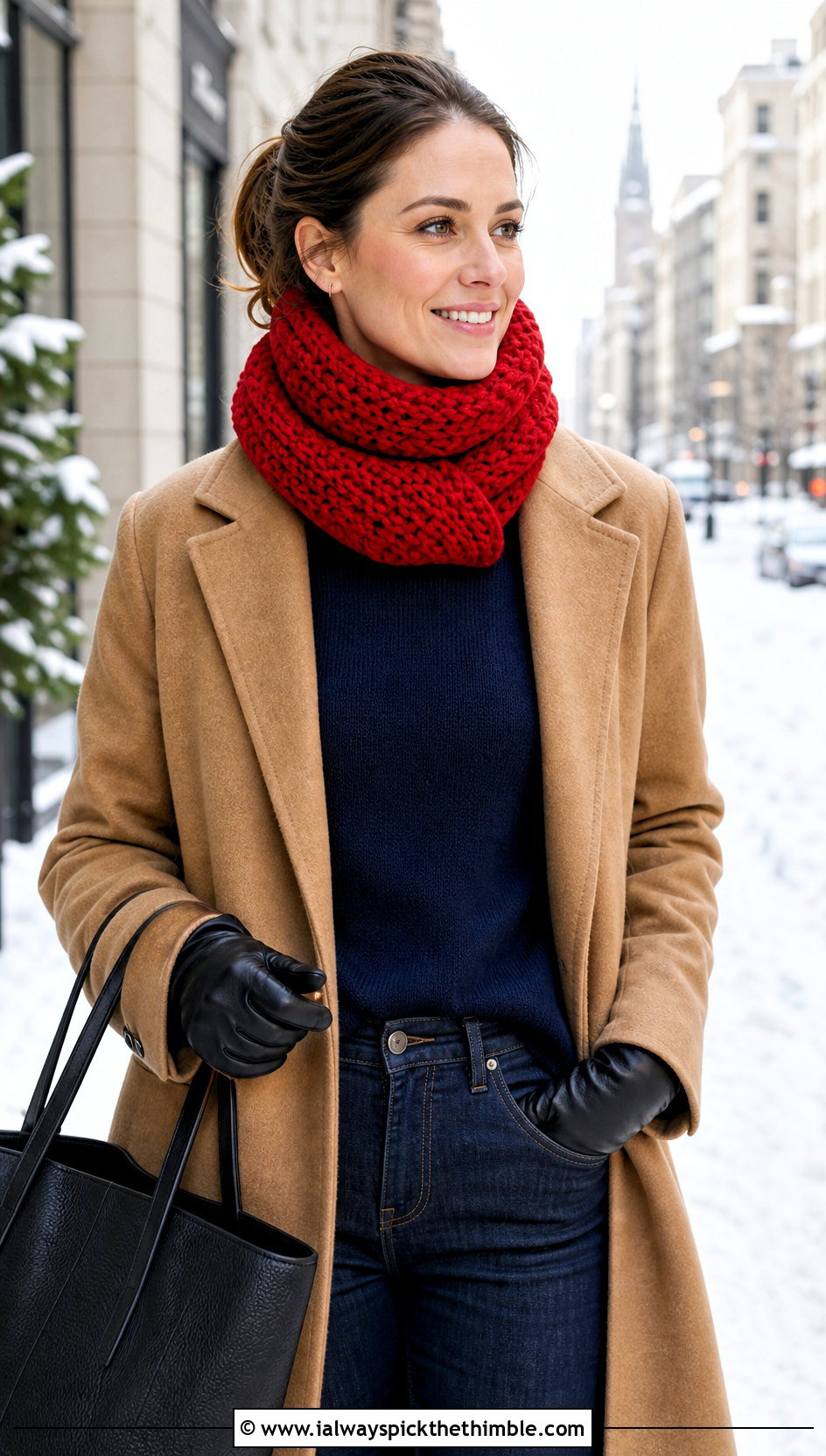 Double Wrap Crochet Scarf With Wool Coat And Straight Jeans - 15 Small Neck Crochet Scarf outfit ideas