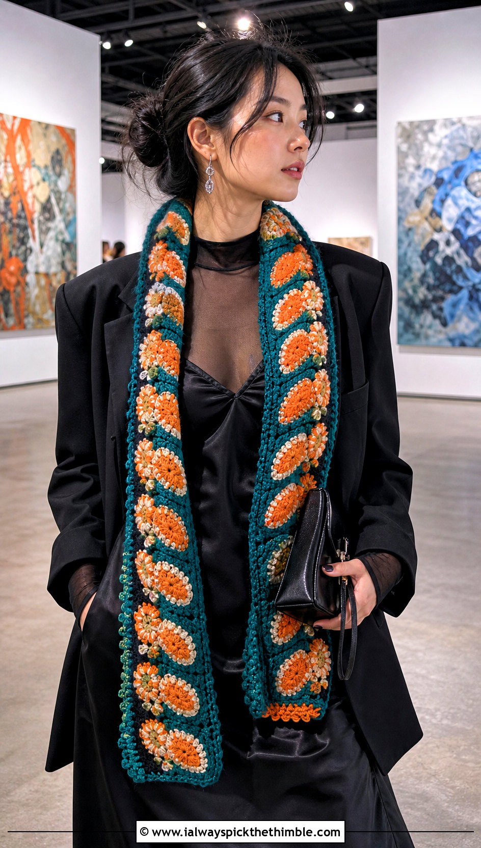 Dragon Roll Crochet Sushi Scarf With Satin Slip Dress - 20 crochet sushi scarf outfit ideas