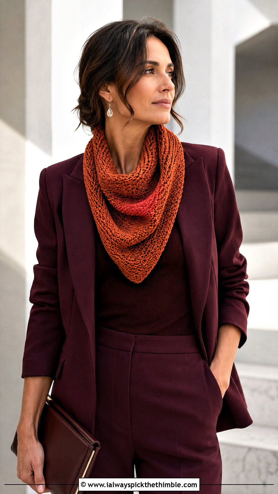 Draped 1 Skein Crochet Cowl With Monochrome Suit - 15 1 Skein Crochet Cowl outfit ideas