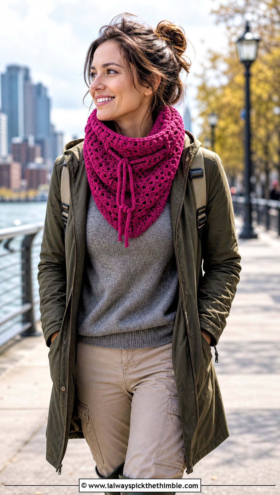 Drawstring Cowl Neck Crochet Scarf With Parka - 20 Cowl Neck Crochet Scarf outfit ideas