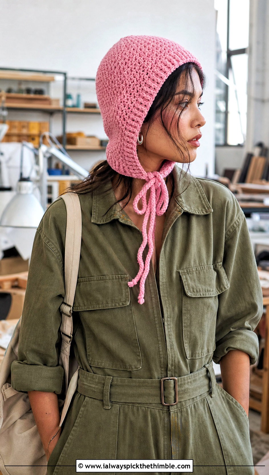 Drawstring Crochet Balaclava Beanie With Utility Jumpsuit - 20 crochet balaclava beanie outfit ideas