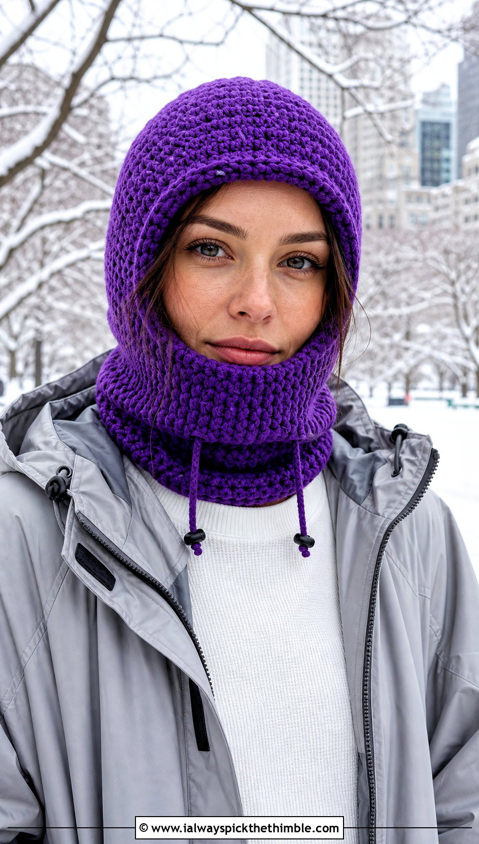 Drawstring Crochet Balaclava With Parka - 25 crochet balaclava outfit ideas
