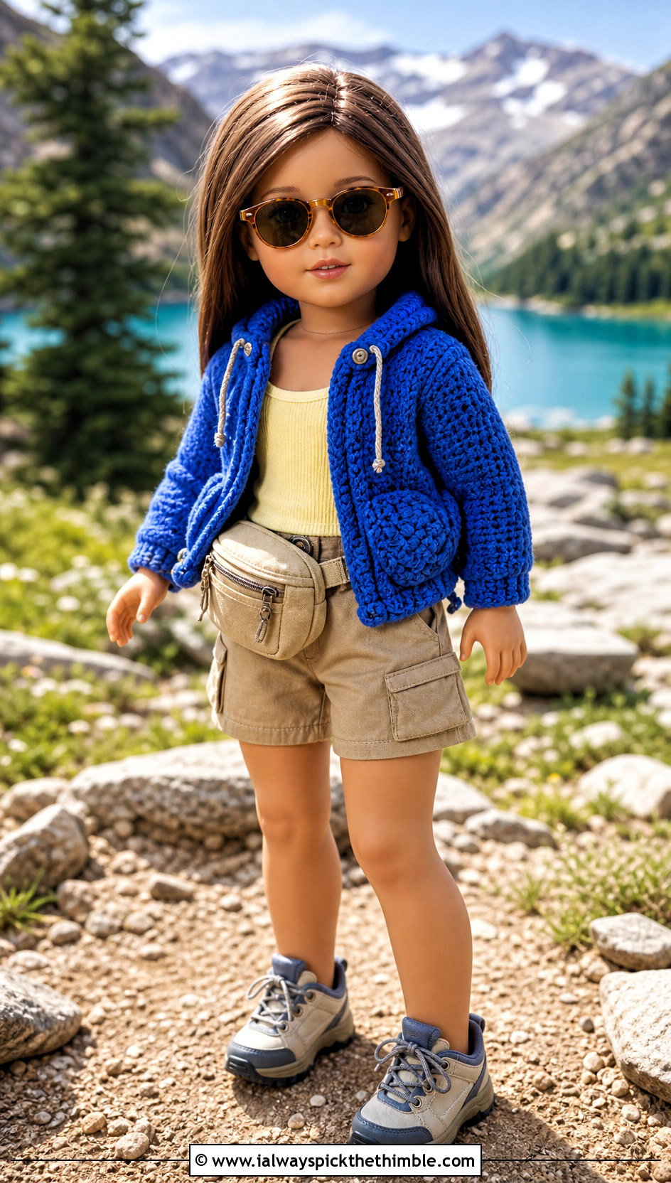 Drawstring Crochet Doll Jacket With Utility Shorts - 20 crochet doll jacket outfit ideas