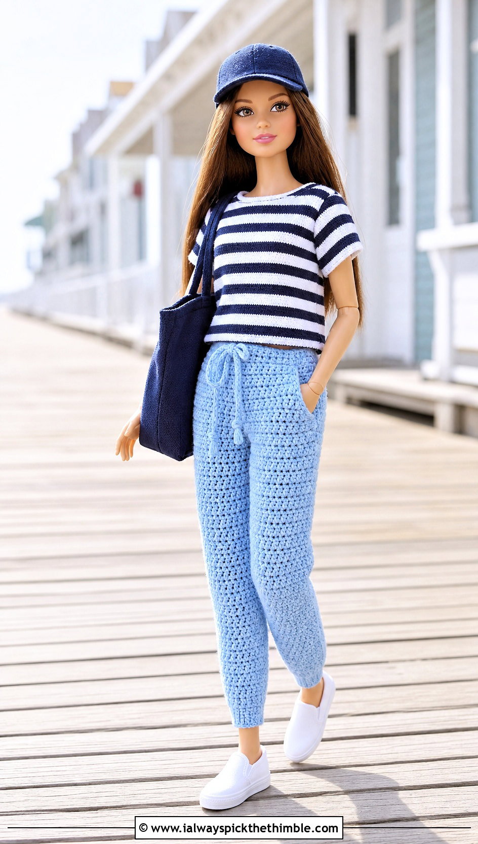 Drawstring Crochet Doll Pants With Striped T Shirt - 25 crochet doll pants outfit ideas