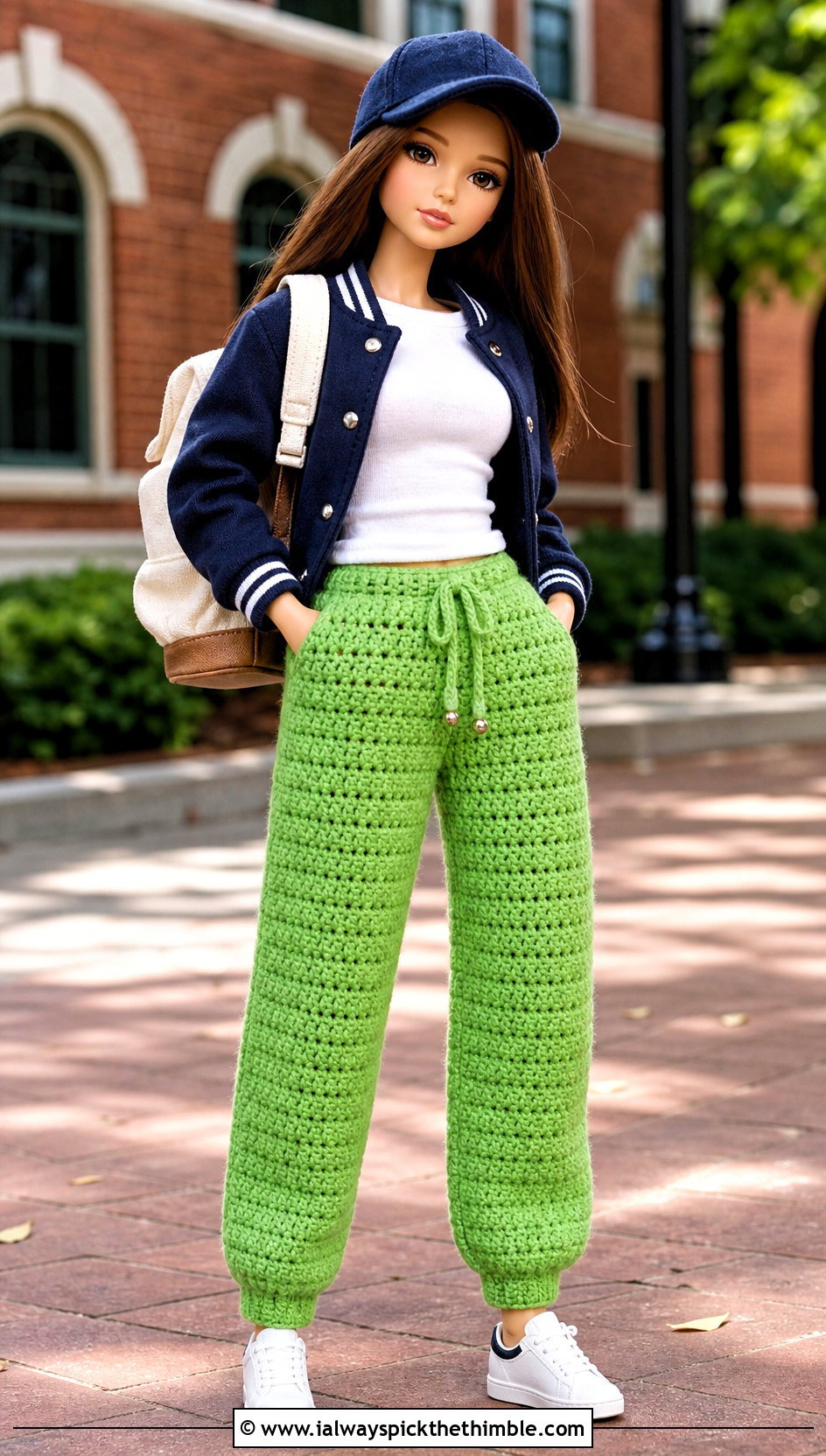 Drawstring Crochet Doll Pants With Varsity Jacket - 20 Crochet Pants For Dolls outfit ideas