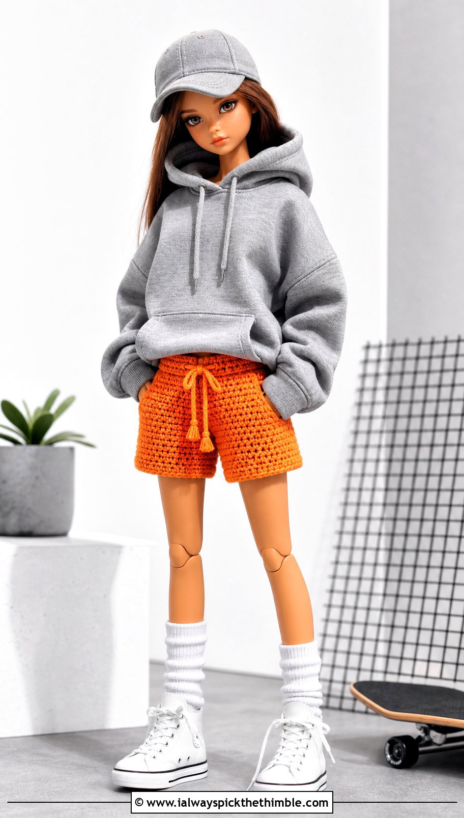 Drawstring Crochet Doll Shorts With Oversized Hoodie - 20 crochet doll shorts outfit ideas