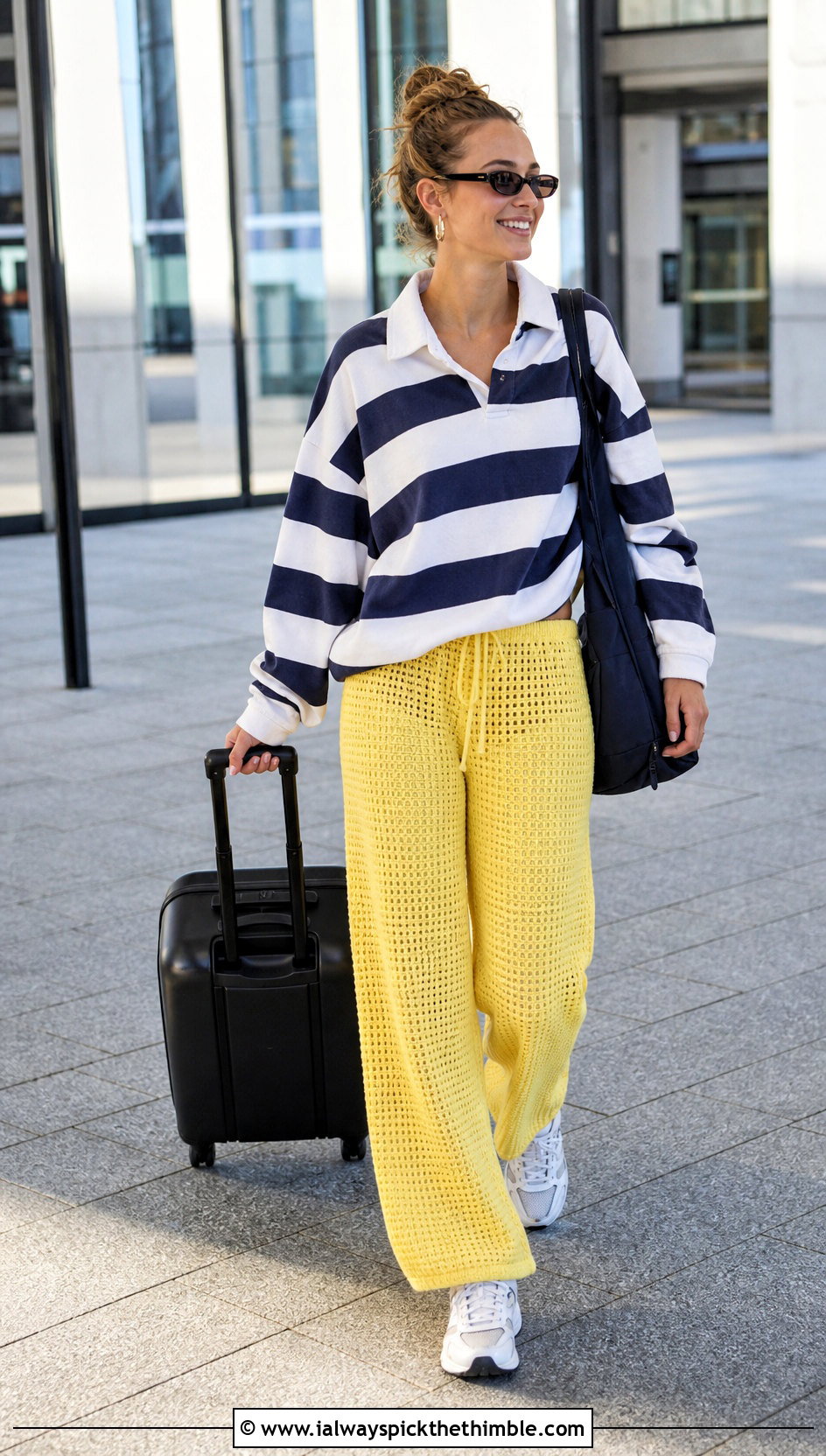 Drawstring Crochet Mesh Pants With Rugby Shirt - 25 crochet mesh pants outfit ideas
