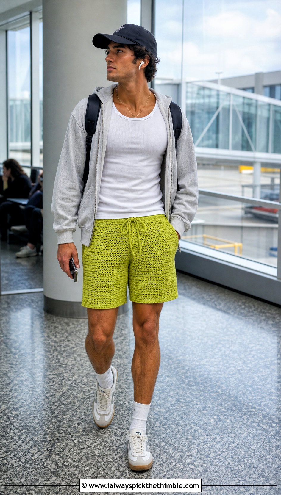 Drawstring Crochet Shorts With Zip Hoodie - 15 Crochet Mens Shorts For Men outfit ideas