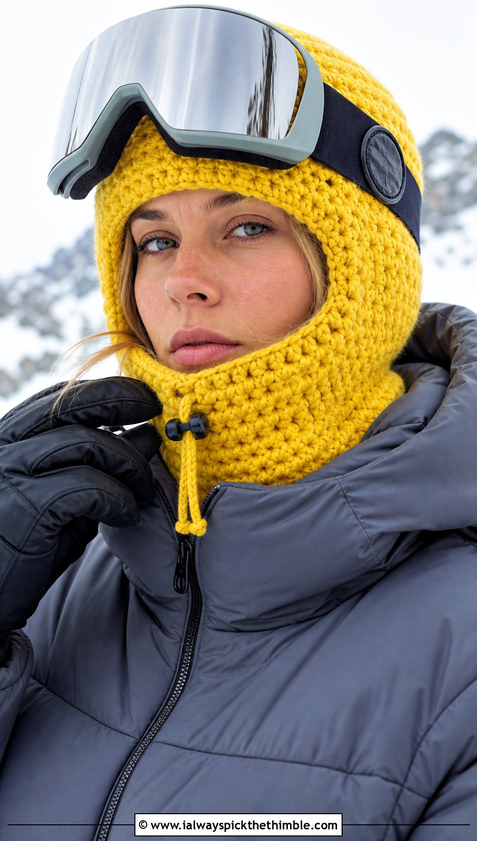 Drawstring Crochet Ski Helmet Balaclava With Puffer Ski Suit - 15 crochet ski helmet balaclava outfit ideas