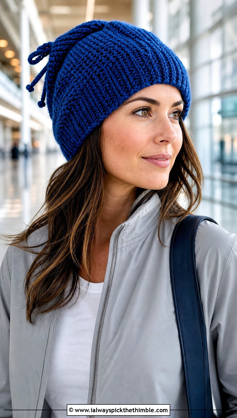 Drawstring Crochet Stocking Hat With Airport Outfit - 20 easy crochet stocking hat outfit ideas