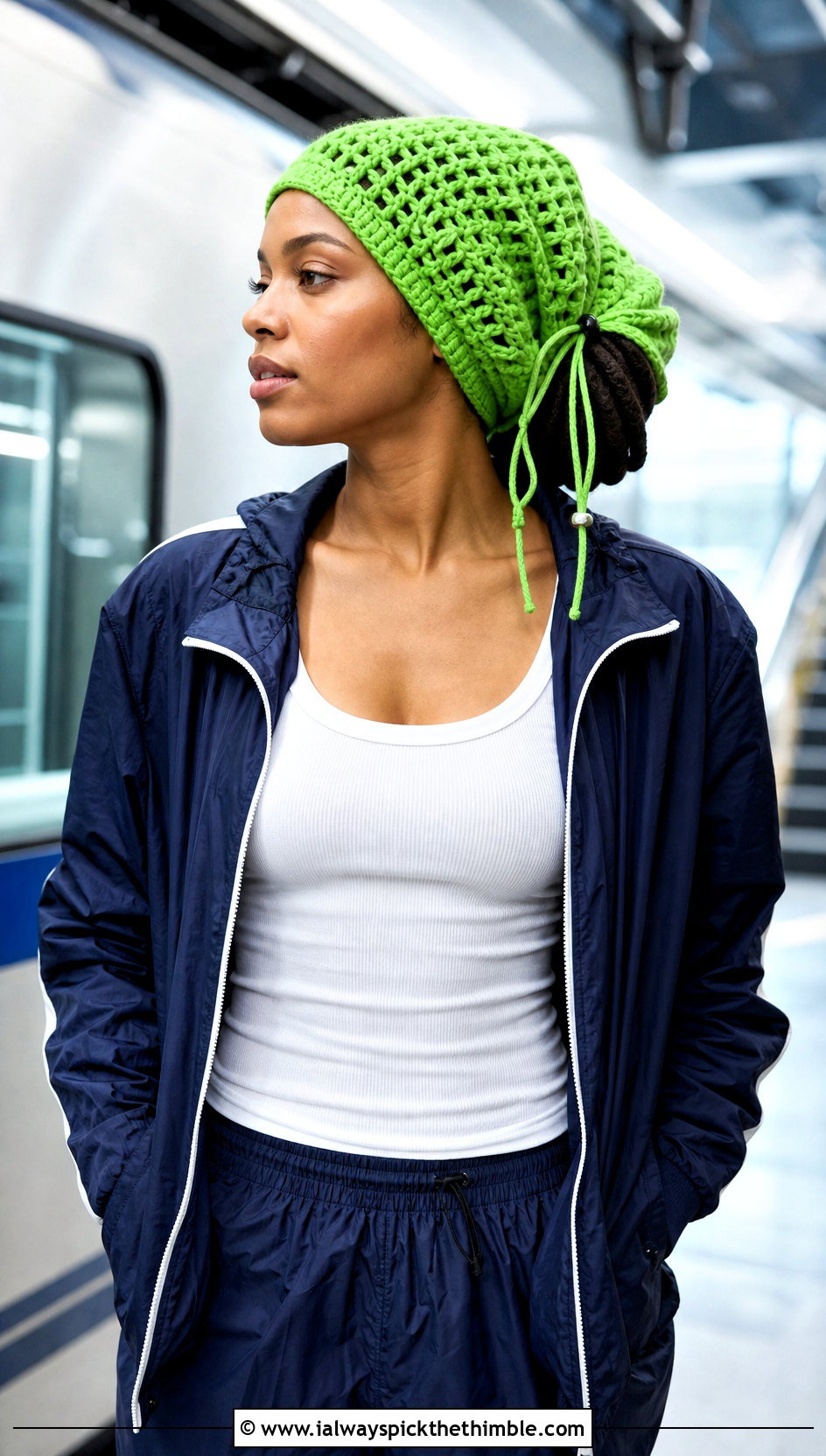 Drawstring Dreadlock Tam With Track Jacket - 25 crochet rasta hats outfit ideas