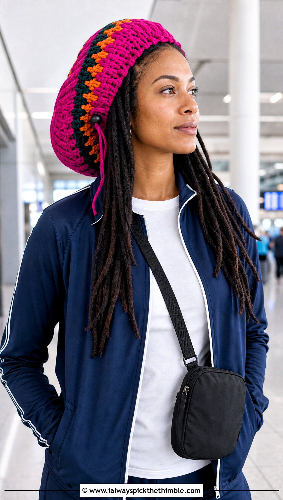 Drawstring Dreadlock Tam With Track Pants - 20 crochet rasta beanie outfit ideas