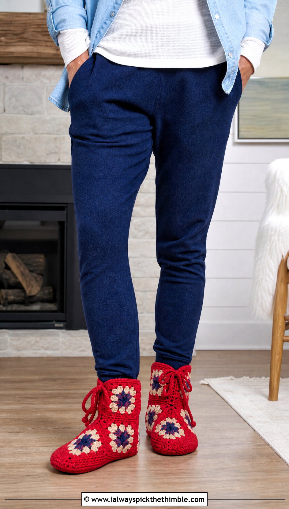 Drawstring Granny Square Bootie Slippers With Flannel Pants - 25 granny square slippers outfit ideas