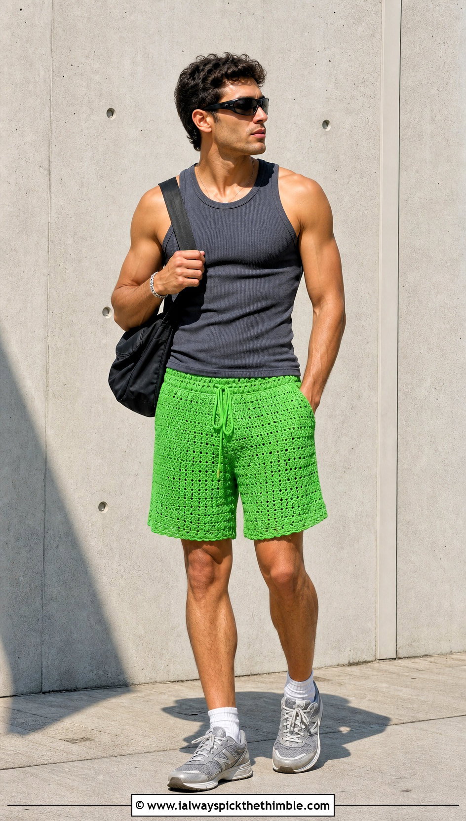 Drawstring Mens Crochet Shorts With Ribbed Tank Top - 25 Crochet Mens Shorts outfit ideas