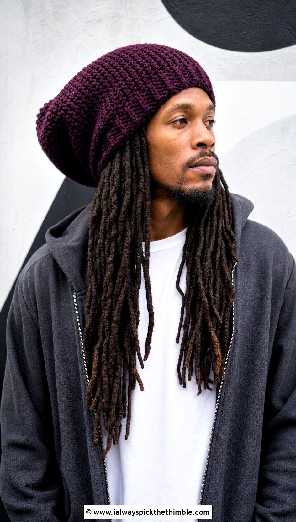 Dreadlock Crochet Slouchy Beanie With Streetwear Layers - 25 Crochet Slouchy Hat Mens Slouch Beanie outfit ideas