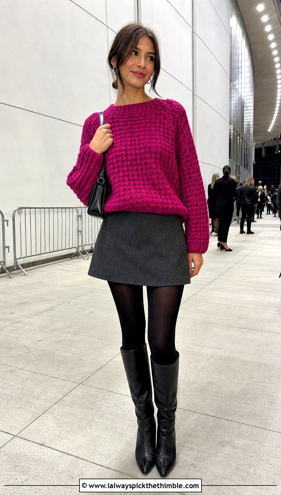 Drop Shoulder Crochet Ribbed Sweater With Mini Skirt - 25 crochet ribbed sweater outfit ideas